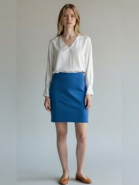 LOFT Blue Ponte Unlined Carèer Essential Pencil Skirt Misses Size Small